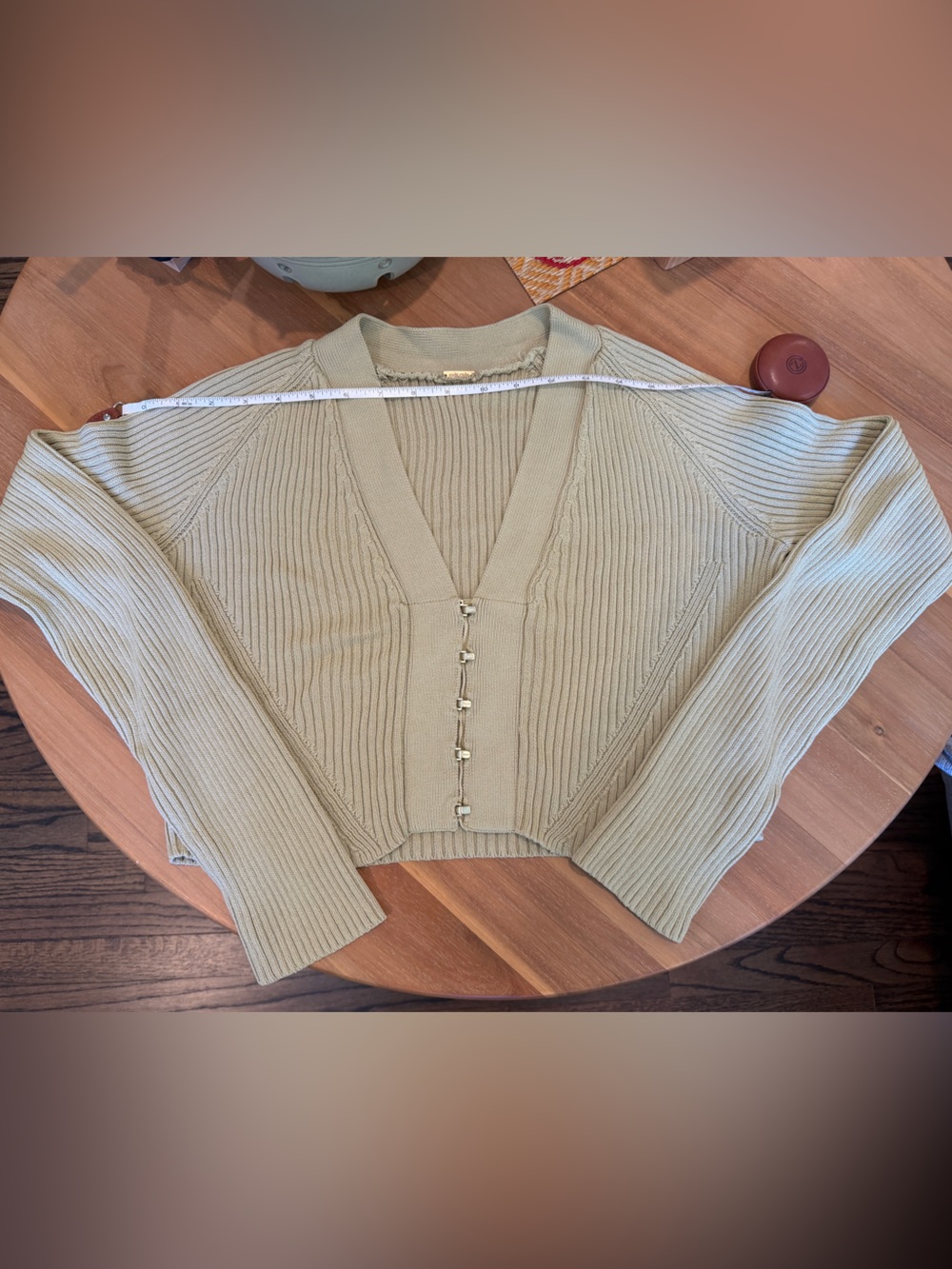 Cult Gaia Light Sage Ribbed V-Neck Button Front Women's Sweater